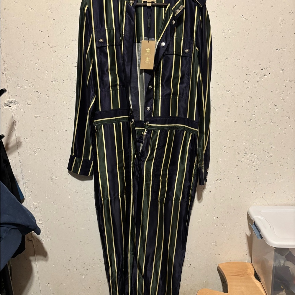 Burberry Navy and Yellow Striped Garment with gold details